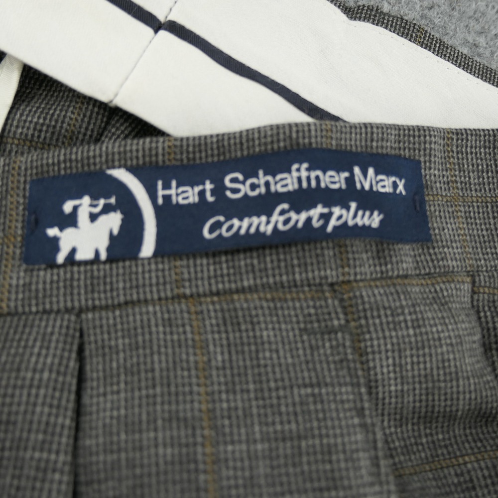 Hart Schaffner Marx Dress Pants Mens 40x32 Pleated Cuffed Grey Windowpane‎ Check - Picture 9 of 16